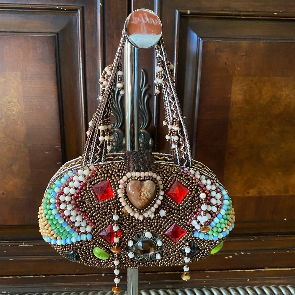Classic Hand Made Beaded Handbag with Colorful Accents
